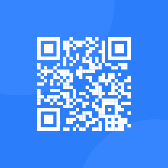 white QR code with a blue background